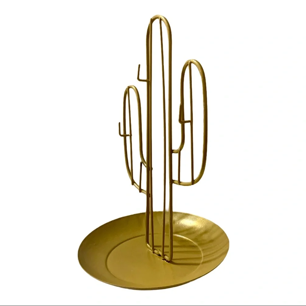 Golden Metal Cactus Jewelry & Trinket Holder NEW